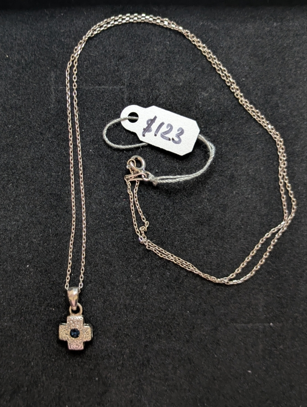 La'celet Jewelry Gallery Sterling Silver Cross Pendant Necklace with Blue Stone